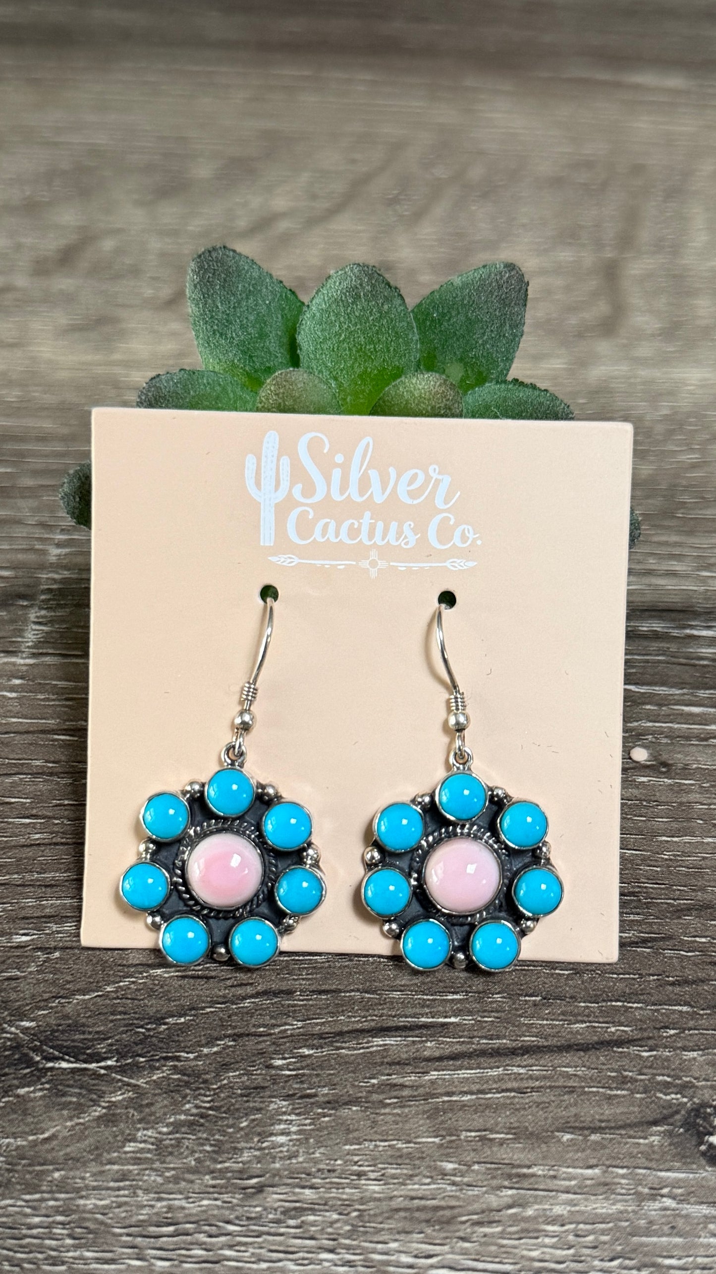 Sleeping Beauty & Pink conch cluster dangles
