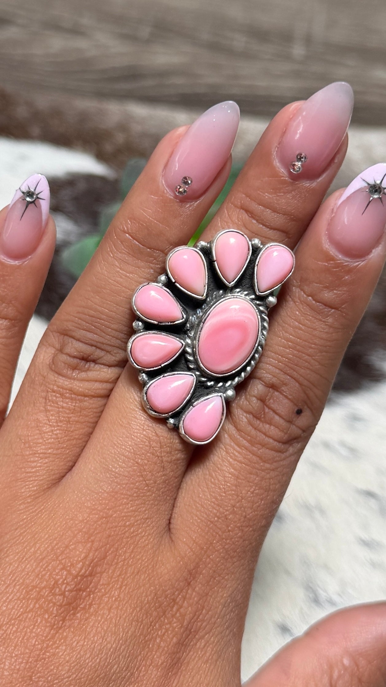 Marcella James pink conch half cluster ring size 6.5