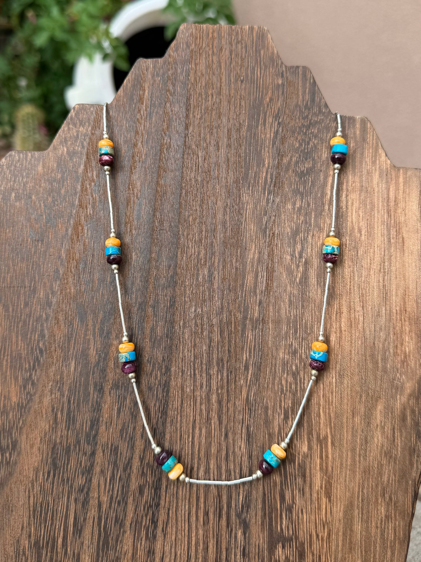 Liquid silver multi stone necklace
