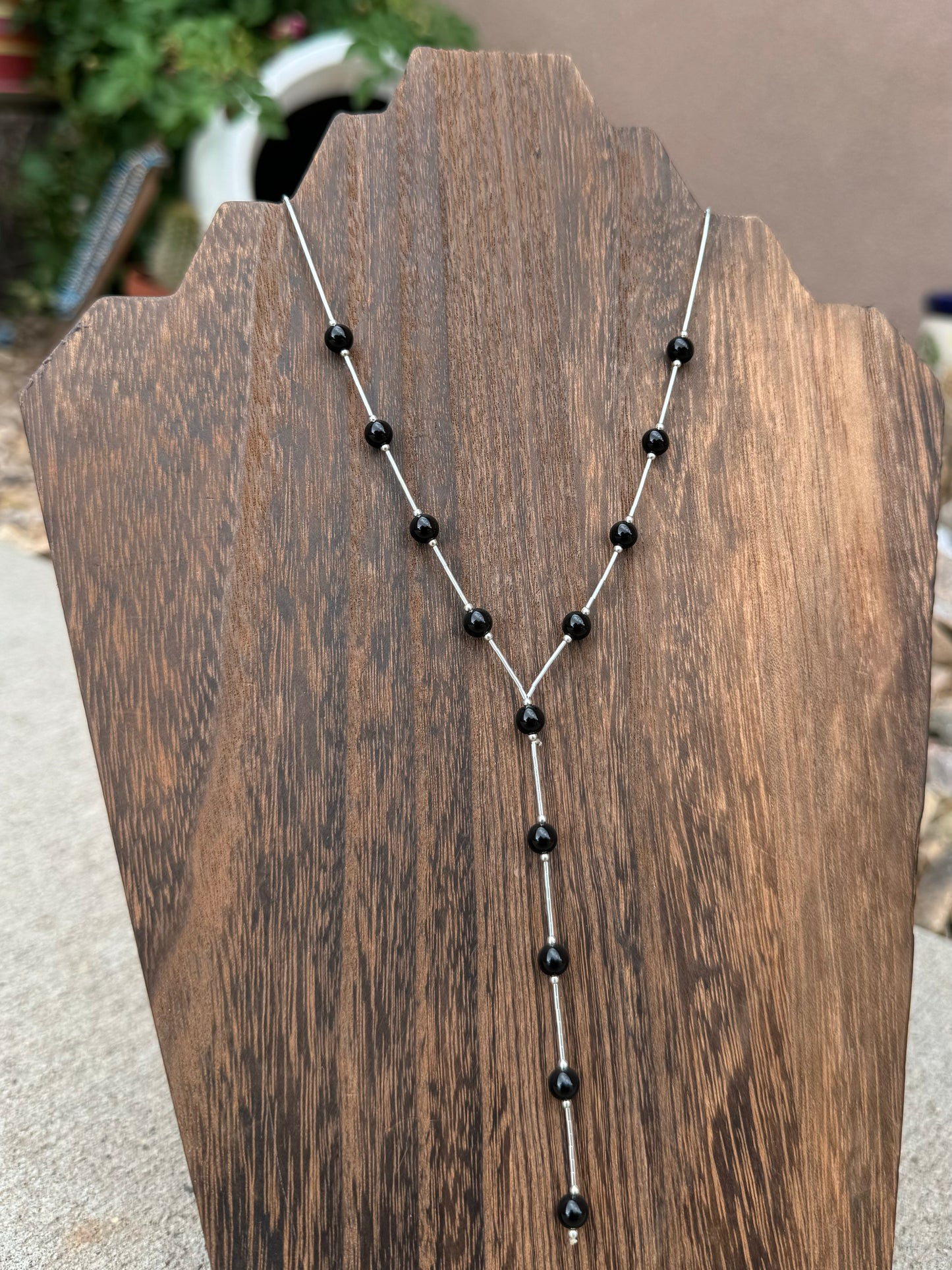 Black onyx bead lariat
