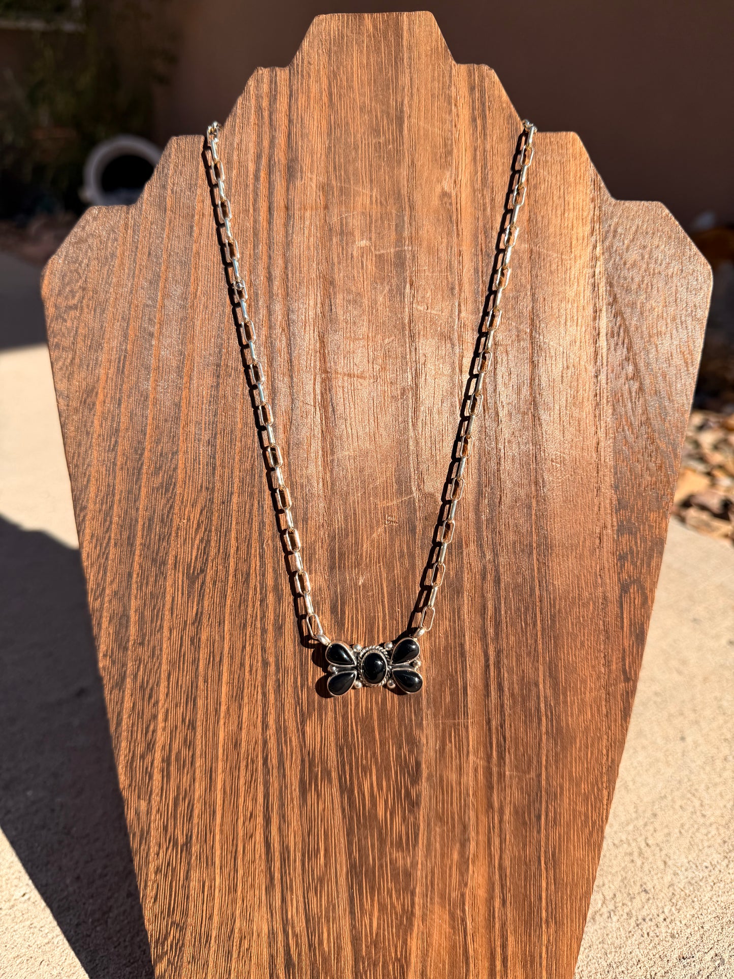 Black Onyx Bow Bar Necklace