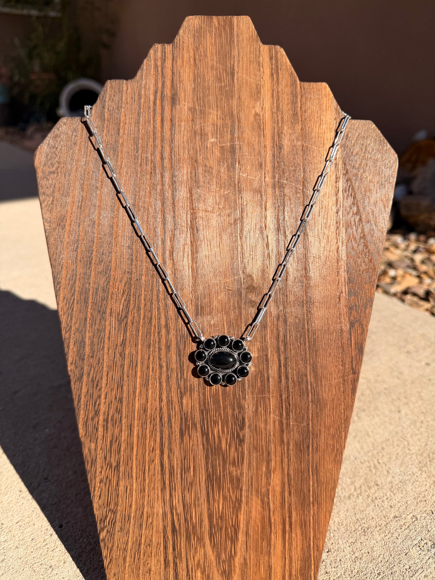 Black Onyx Cluster Bar Necklace
