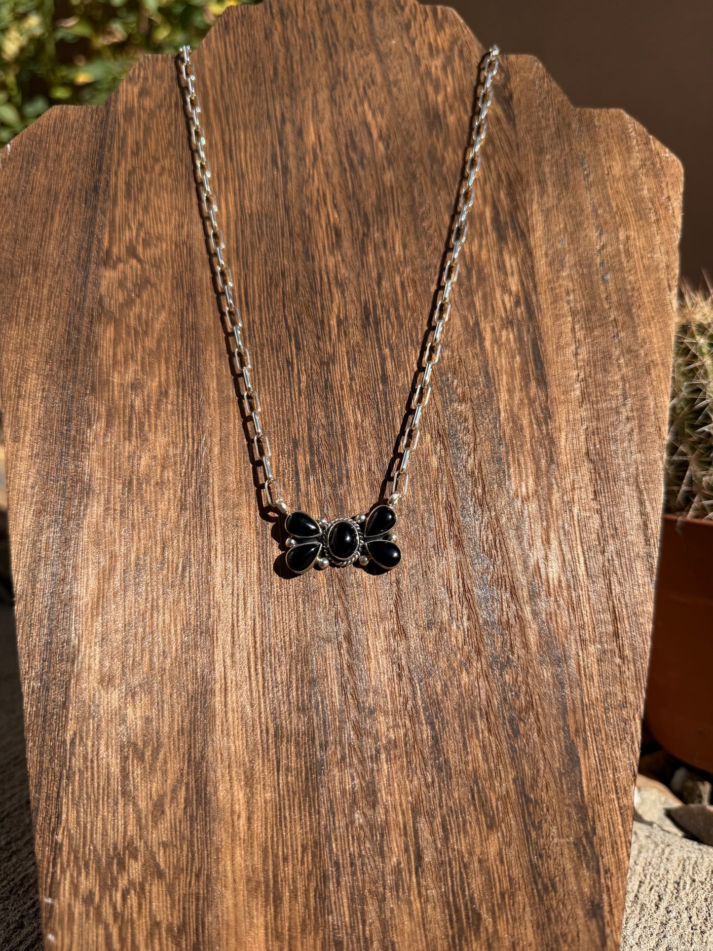 Black onyx bar necklace