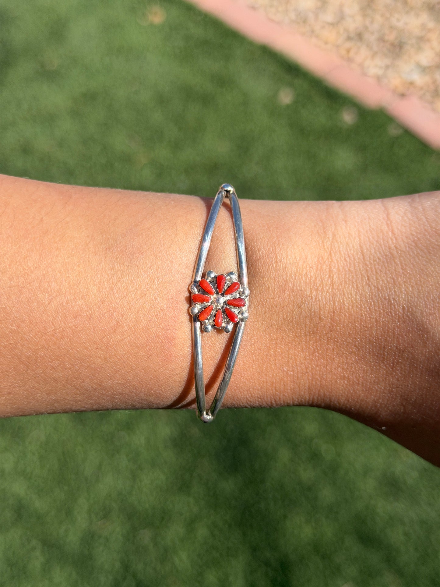 Zuni Red coral flower cuff