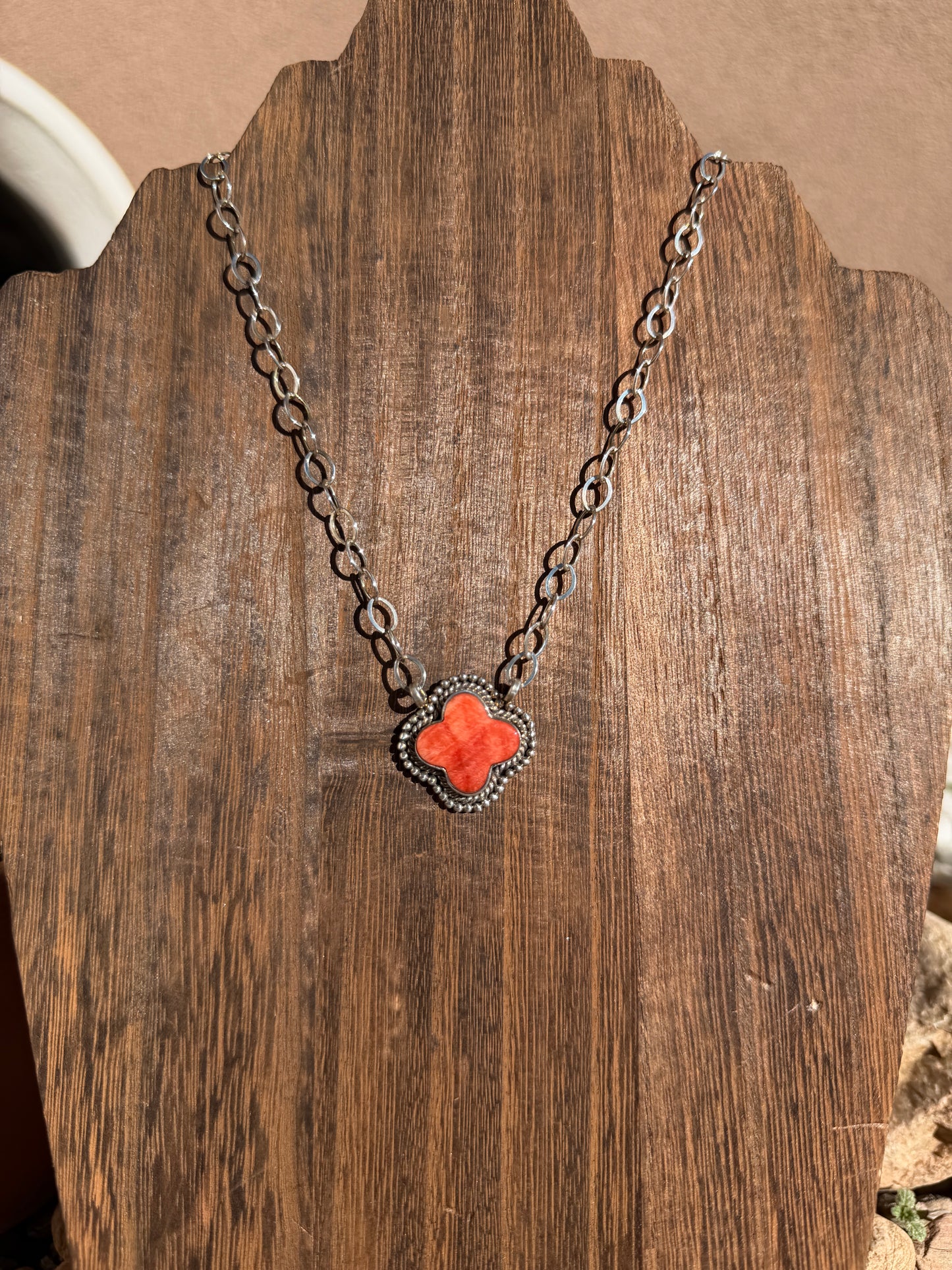 Orange Spiny Clover Bar Necklace
