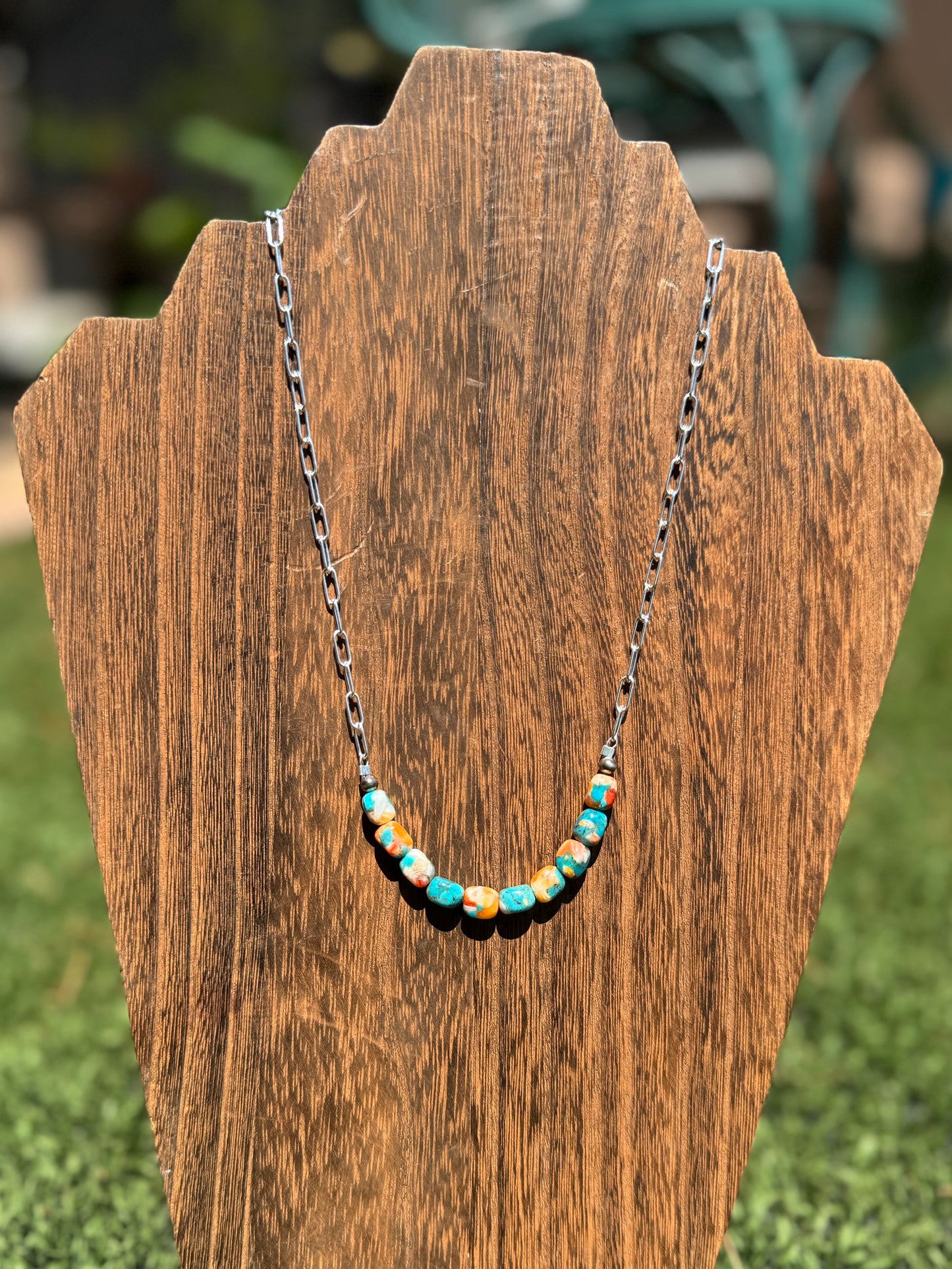Turquoise & Orange spiny necklace