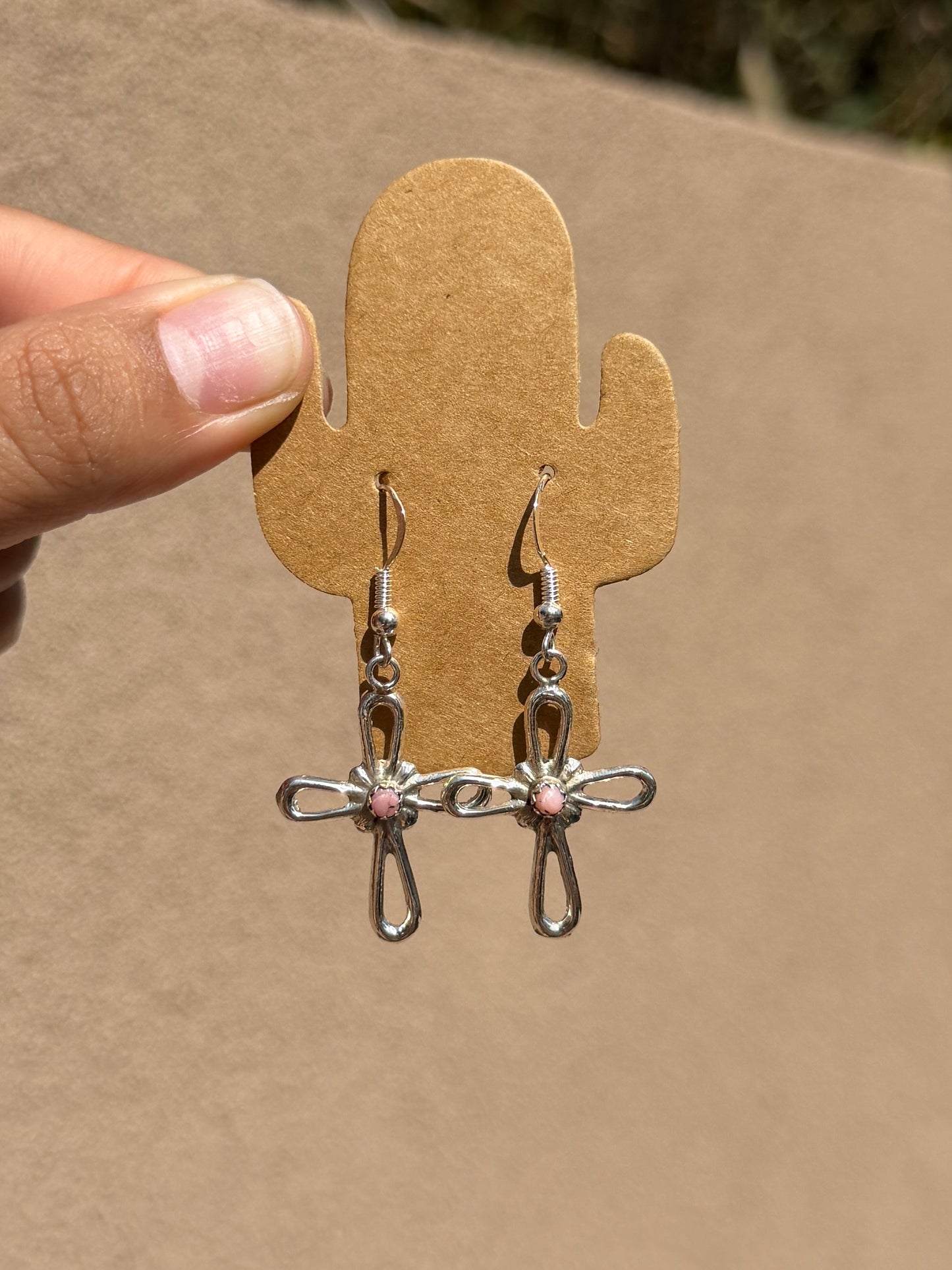 Navajo handmade silver & pink cross dangles