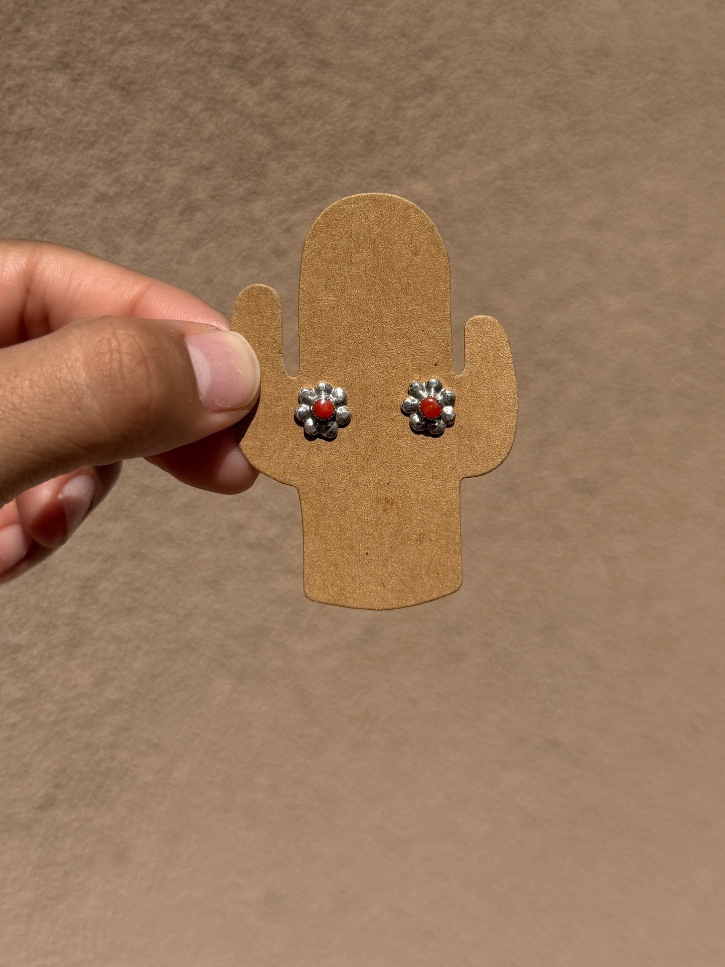 Ronald Yatsattie Red coral flower studs