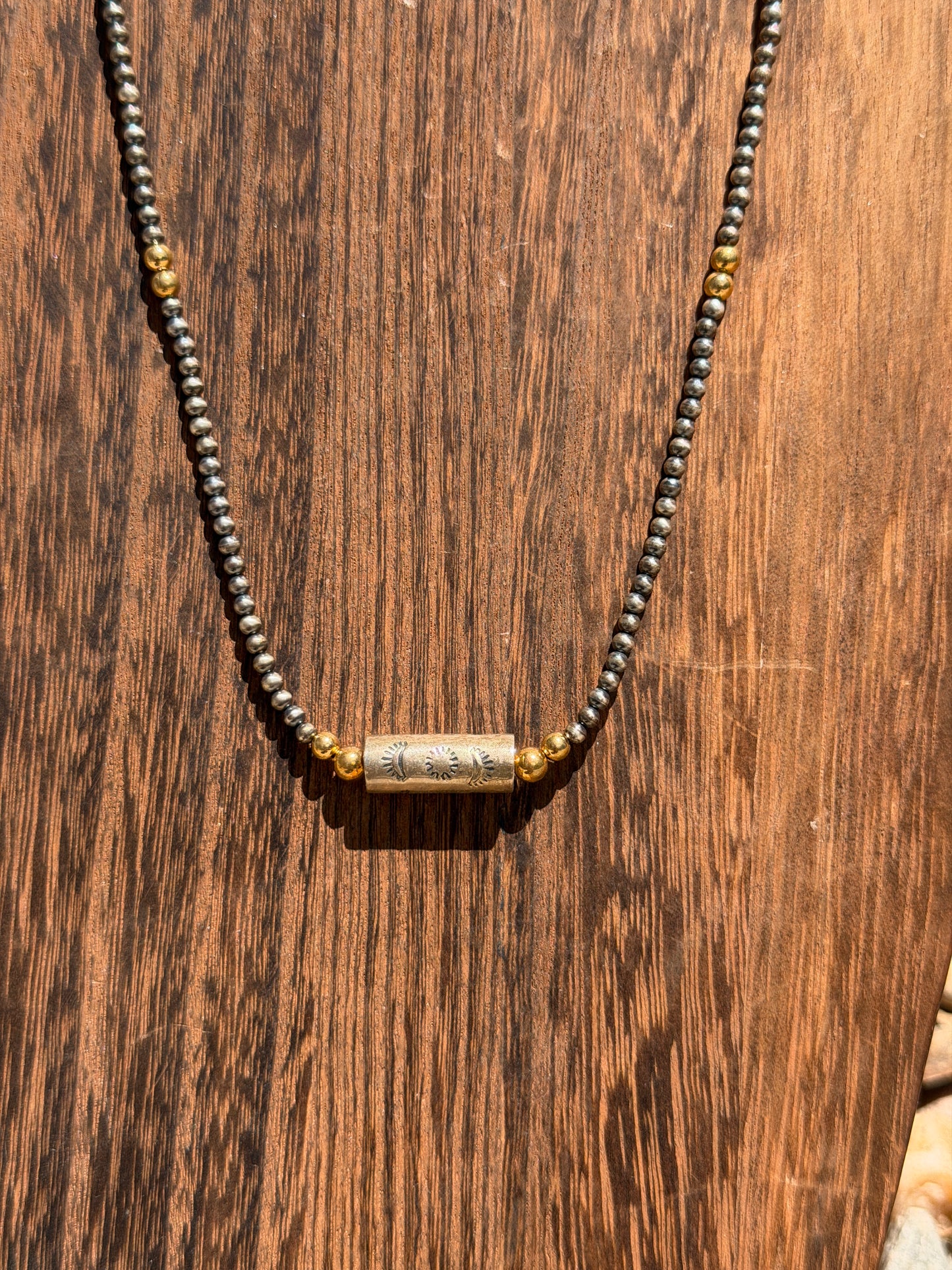 Silver and Gold Filled Barrel Necklace