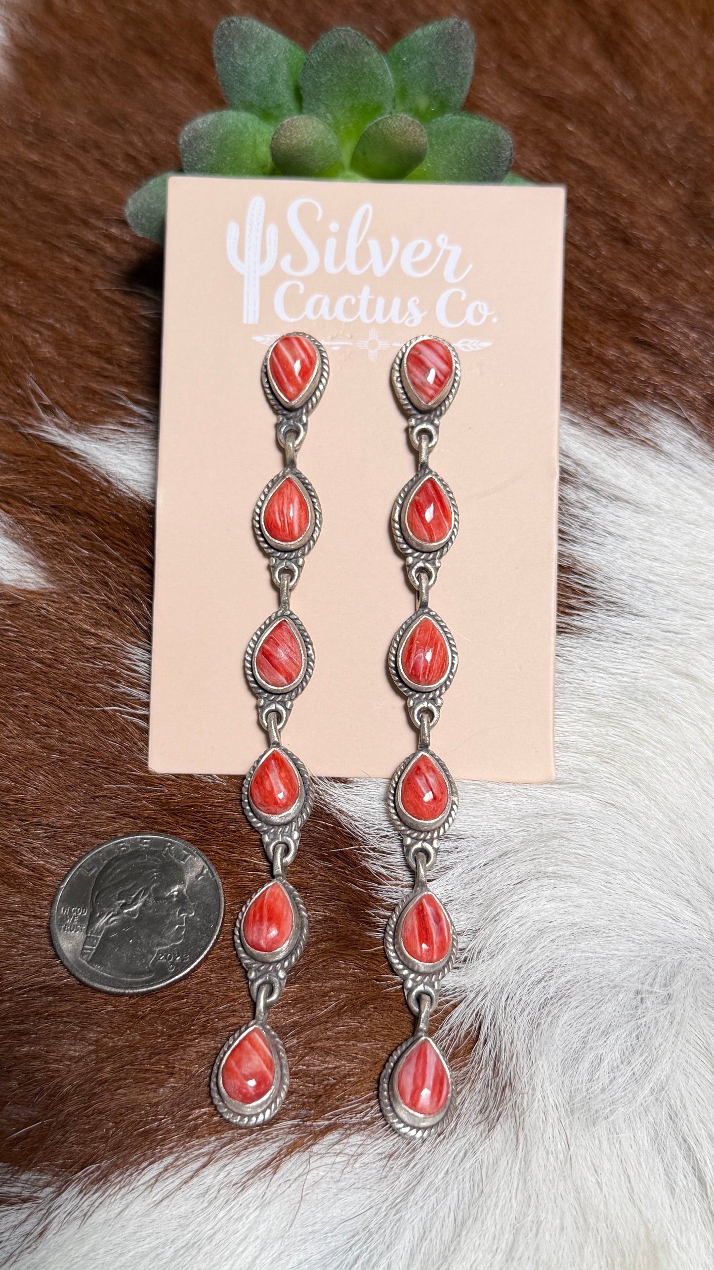 Red Spiny Dangle Earrings