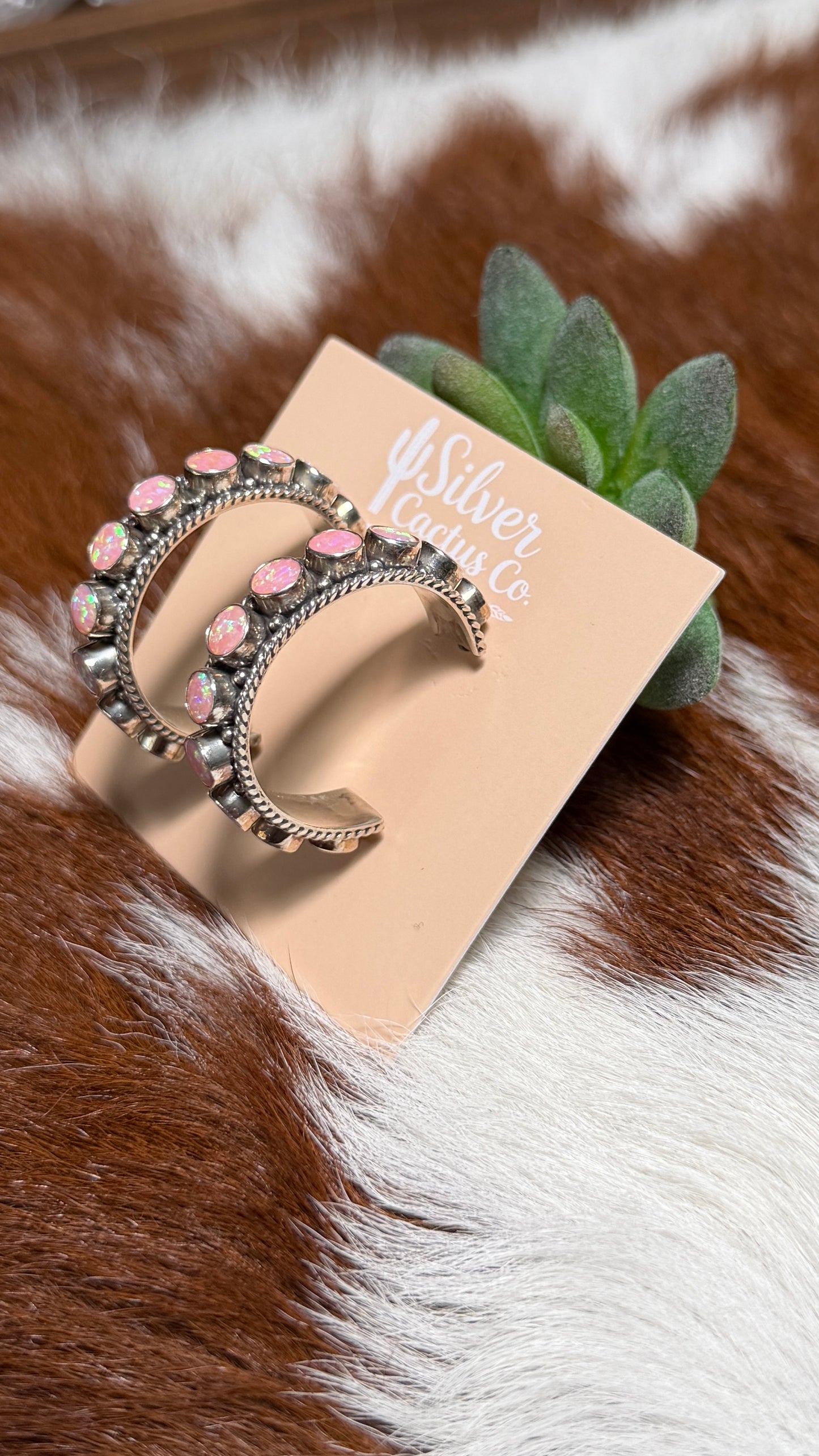 Pink Opal Hoop Earrings