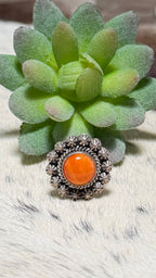 Orange Spiny Flower Ring, Size 7