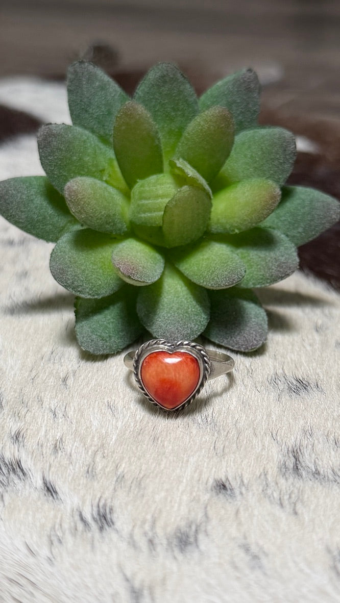 S Cooke Orange Spiny Heart Ring, Size 7
