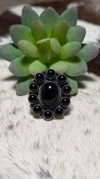 Black Onyx Cluster Ring, Size 7