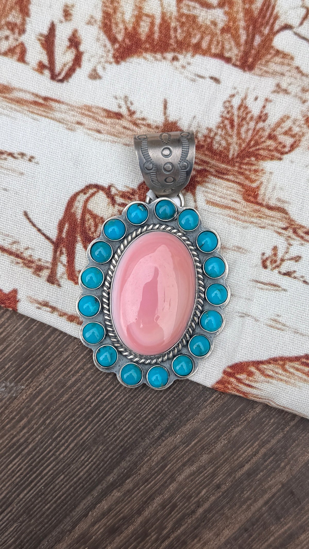 Sleeping Beauty & Pink conch cluster pendant