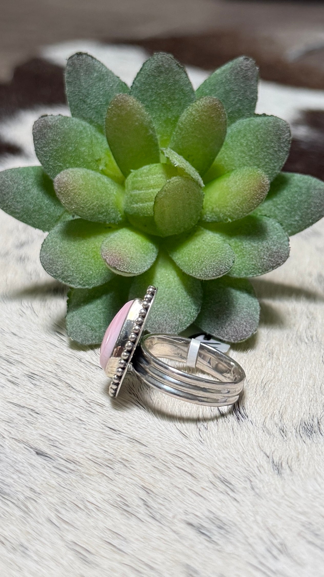 Pink Conch Tear Drop Ring, Size 7