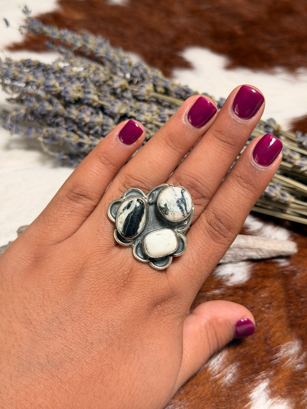 Lyle Piaso White Buffalo 3 Stone Ring