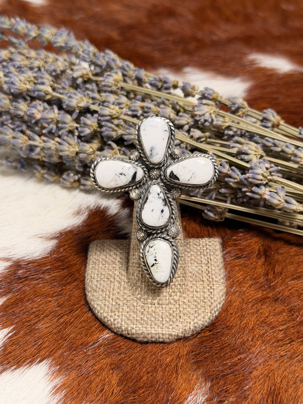 White Buffalo Cross Ring