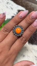 Orange Spiny Flower Ring, Size 7