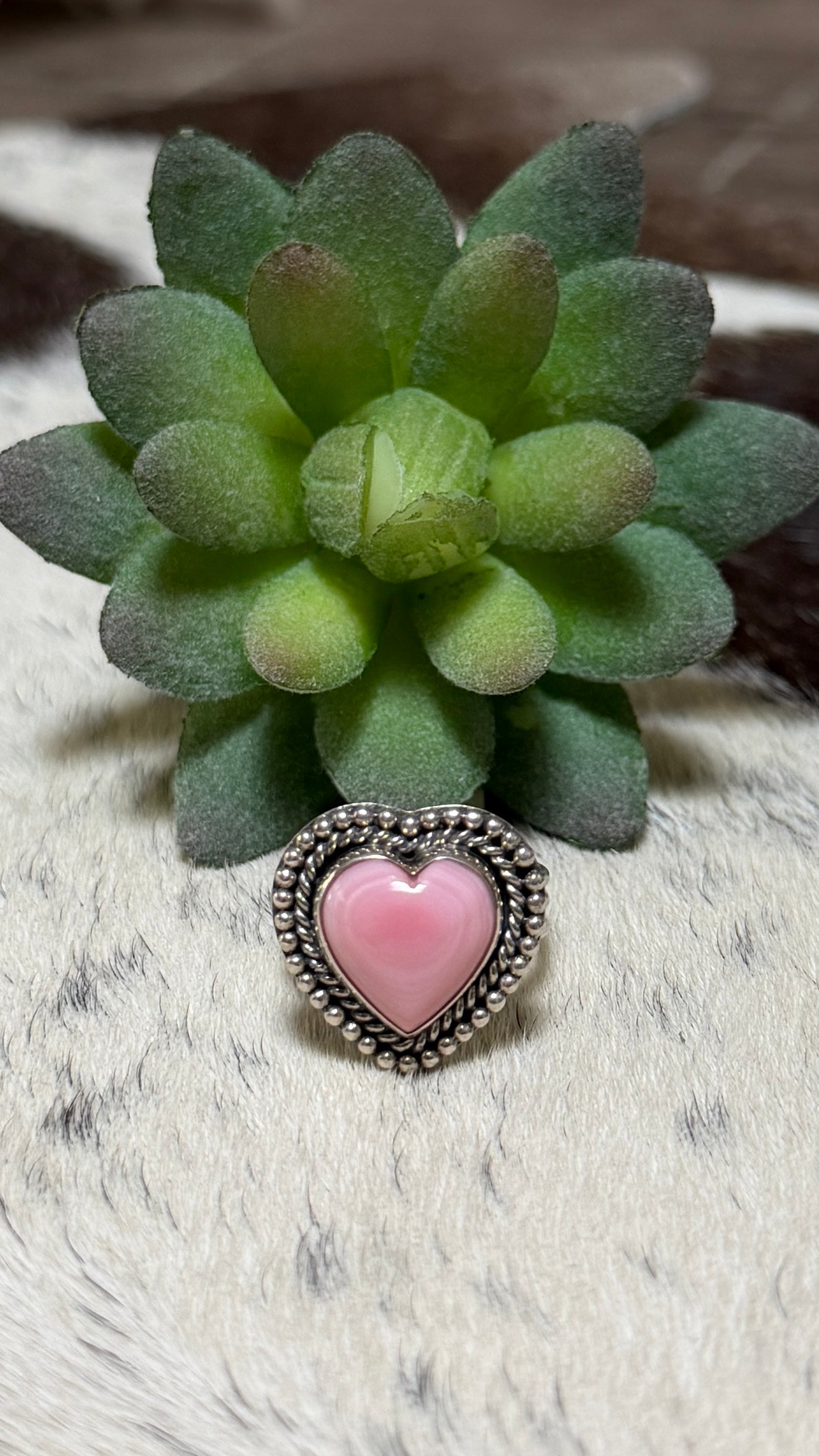 Pink Conch Heart Ring, Size 7