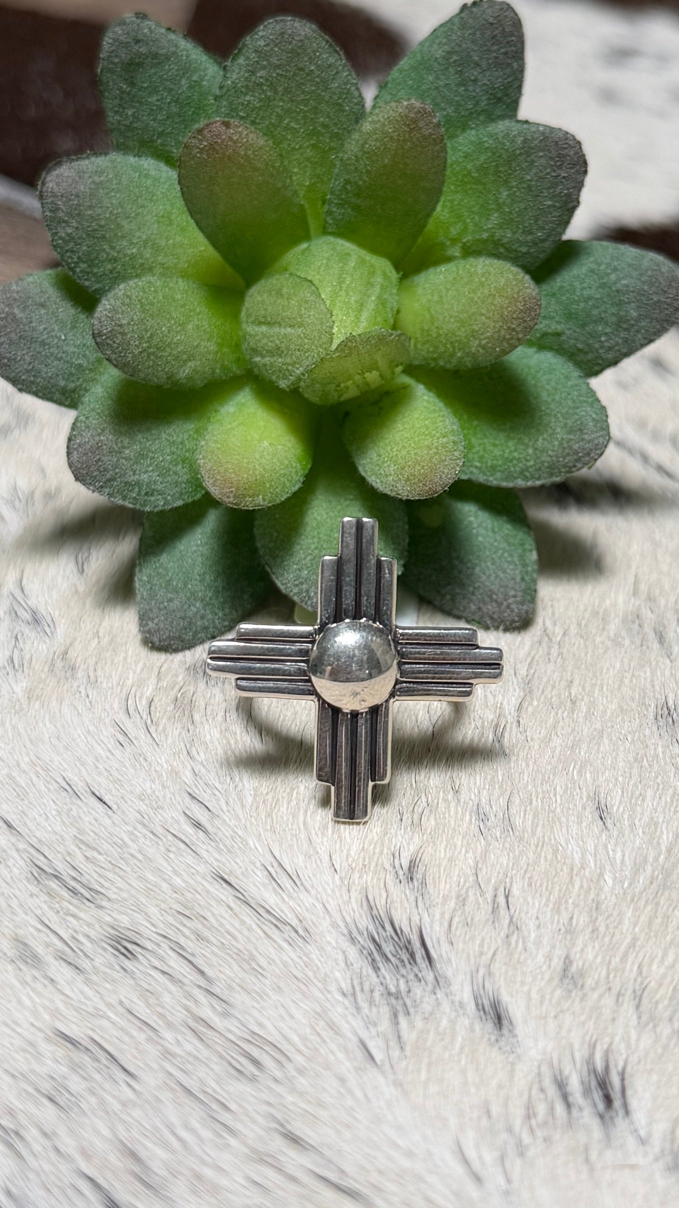 Raymond Coriz Silver Zia Ring, Size 7