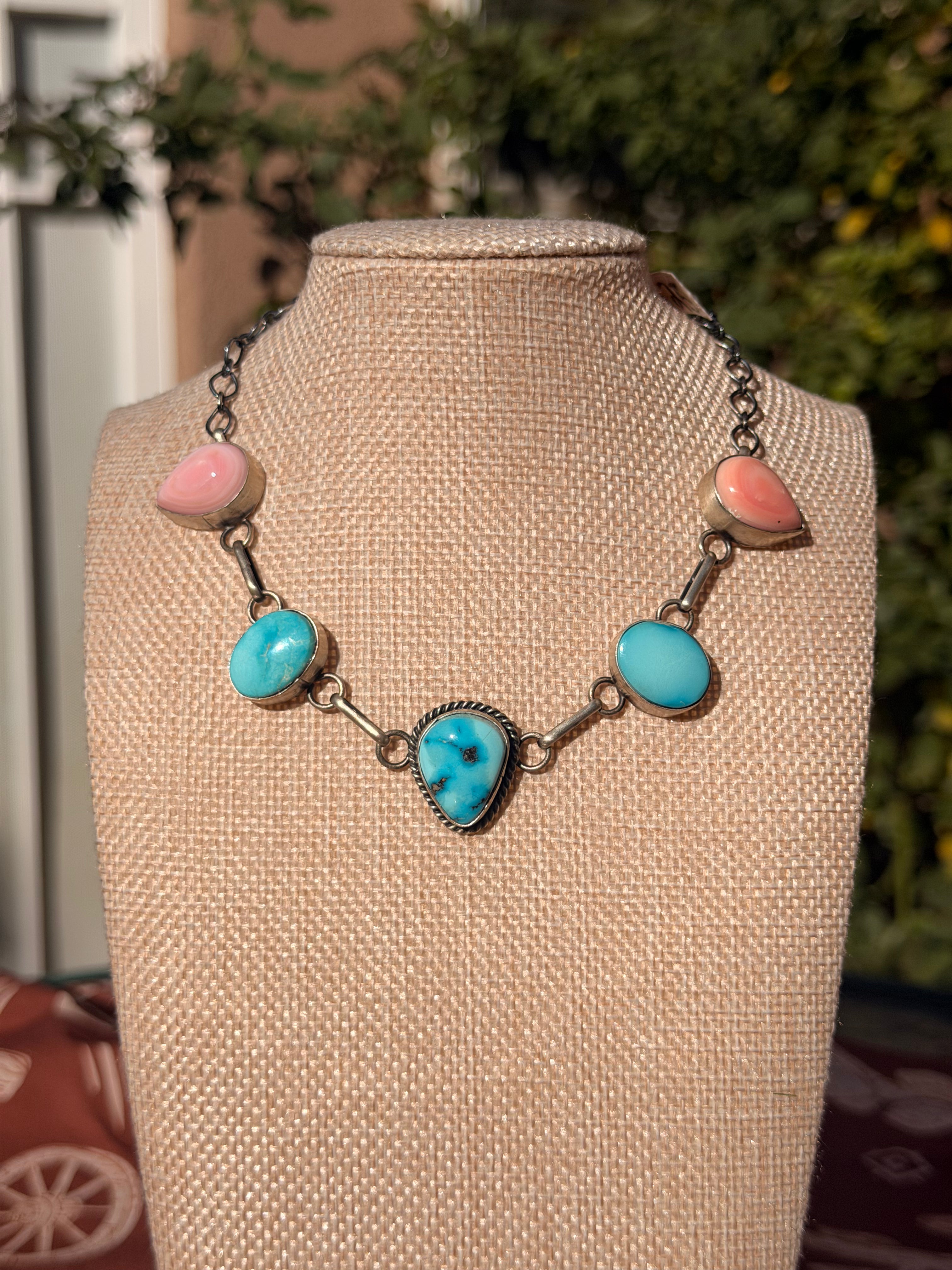 Scott Skeets White Water & Pink Conch Choker