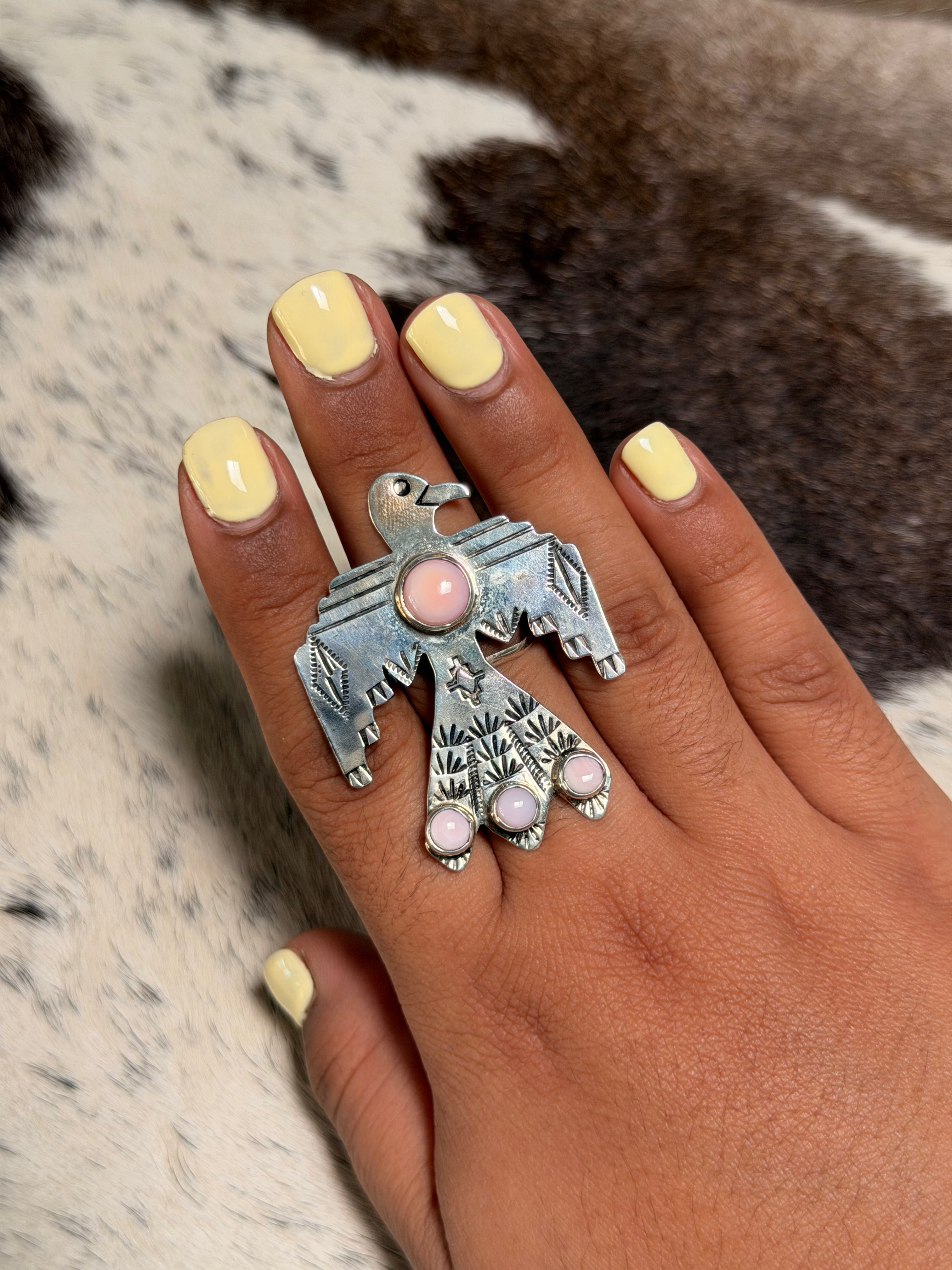 Lorenzo and Jerilyn Chee Pink Conch Thunderbird Ring