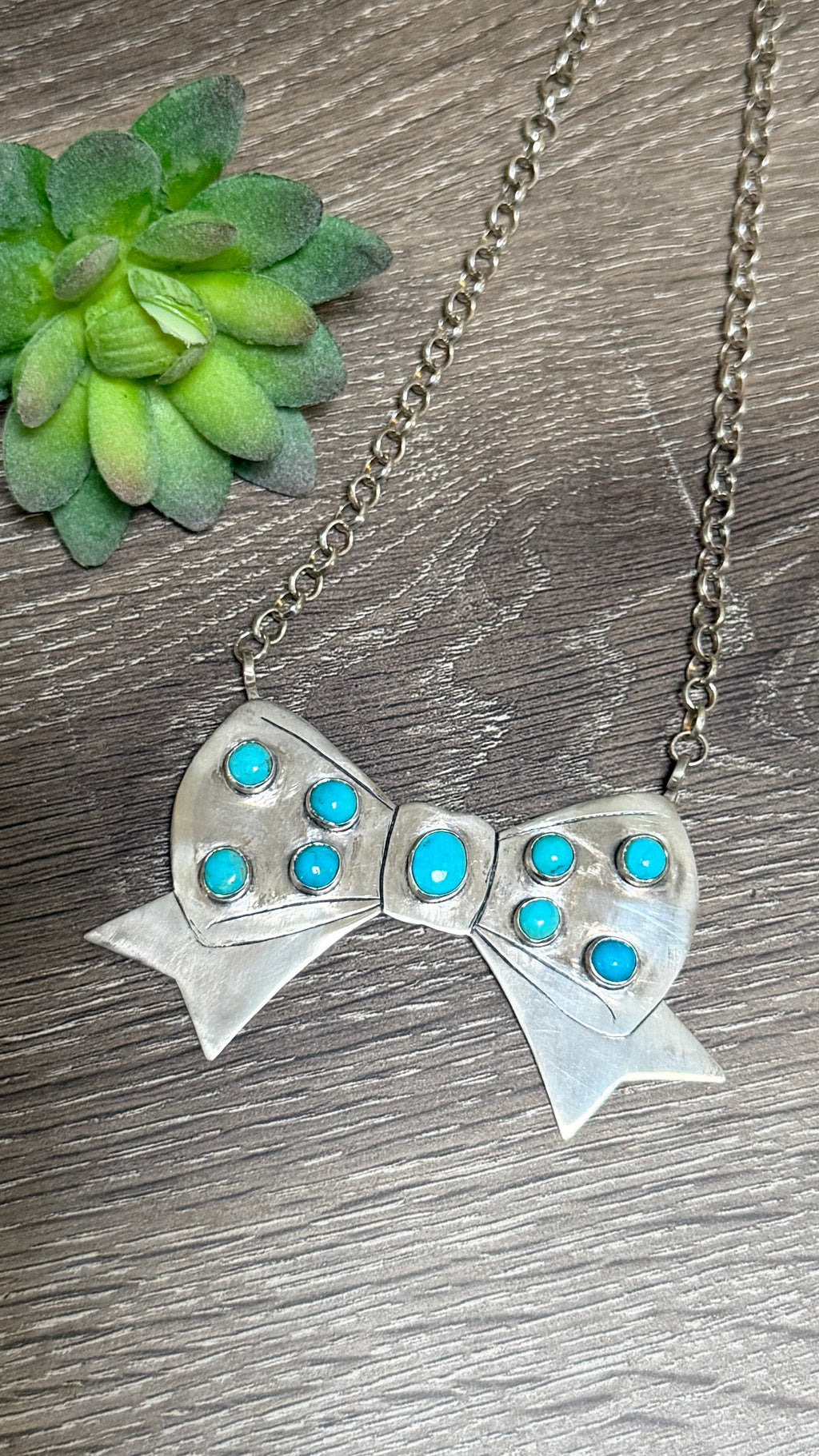 Silver bow & Turquoise necklaces