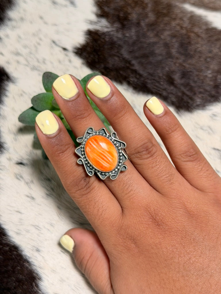 T.Nez Sr Orange Spiny Ring