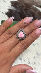 Pink Conch Heart Ring, Size 7