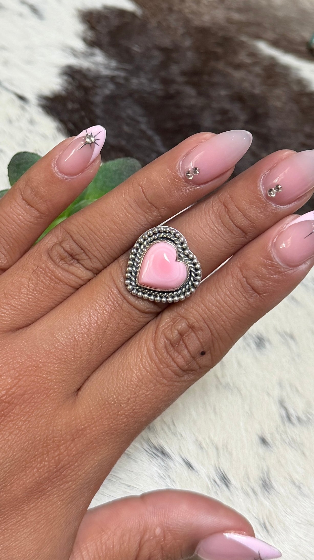Pink Conch Heart Ring, Size 7