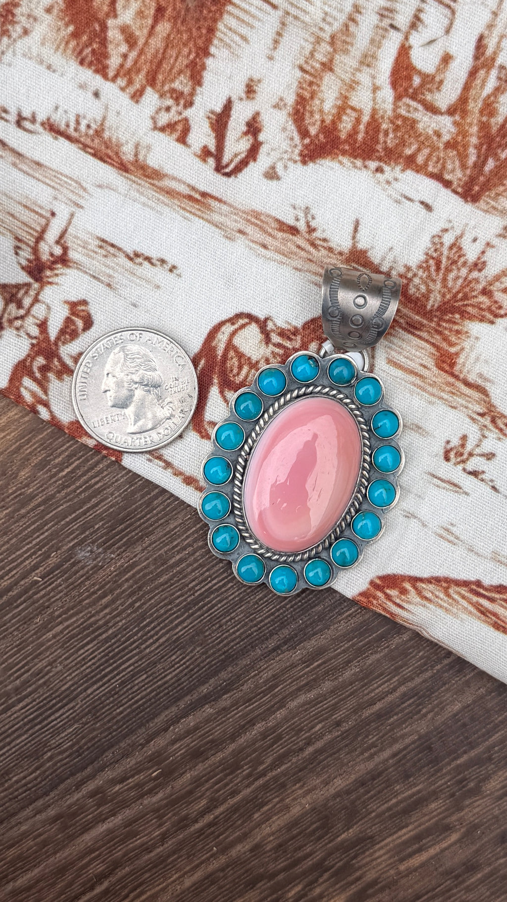 Sleeping Beauty & Pink conch cluster pendant