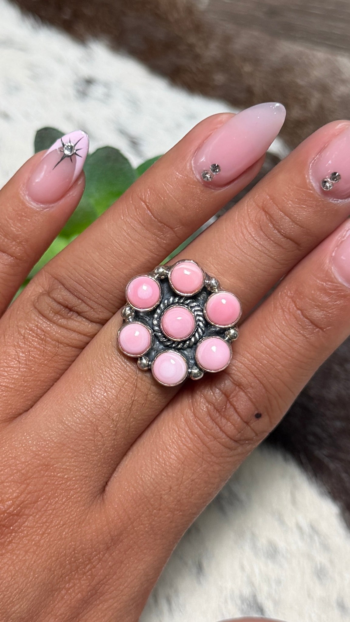 Pink Conch Cluster Ring
