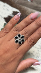 Zuni Black Onyx Cluster Ring, Size 7