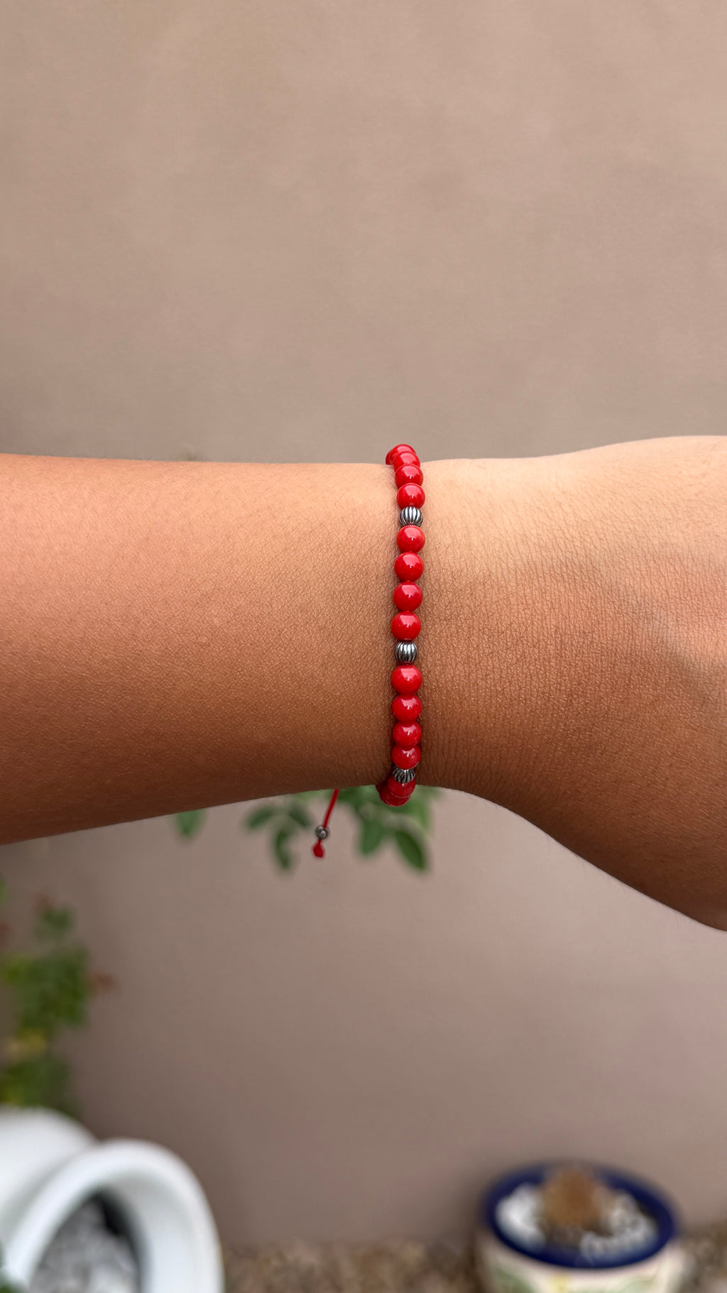 Grandma Cactus red coral pulley bracelet