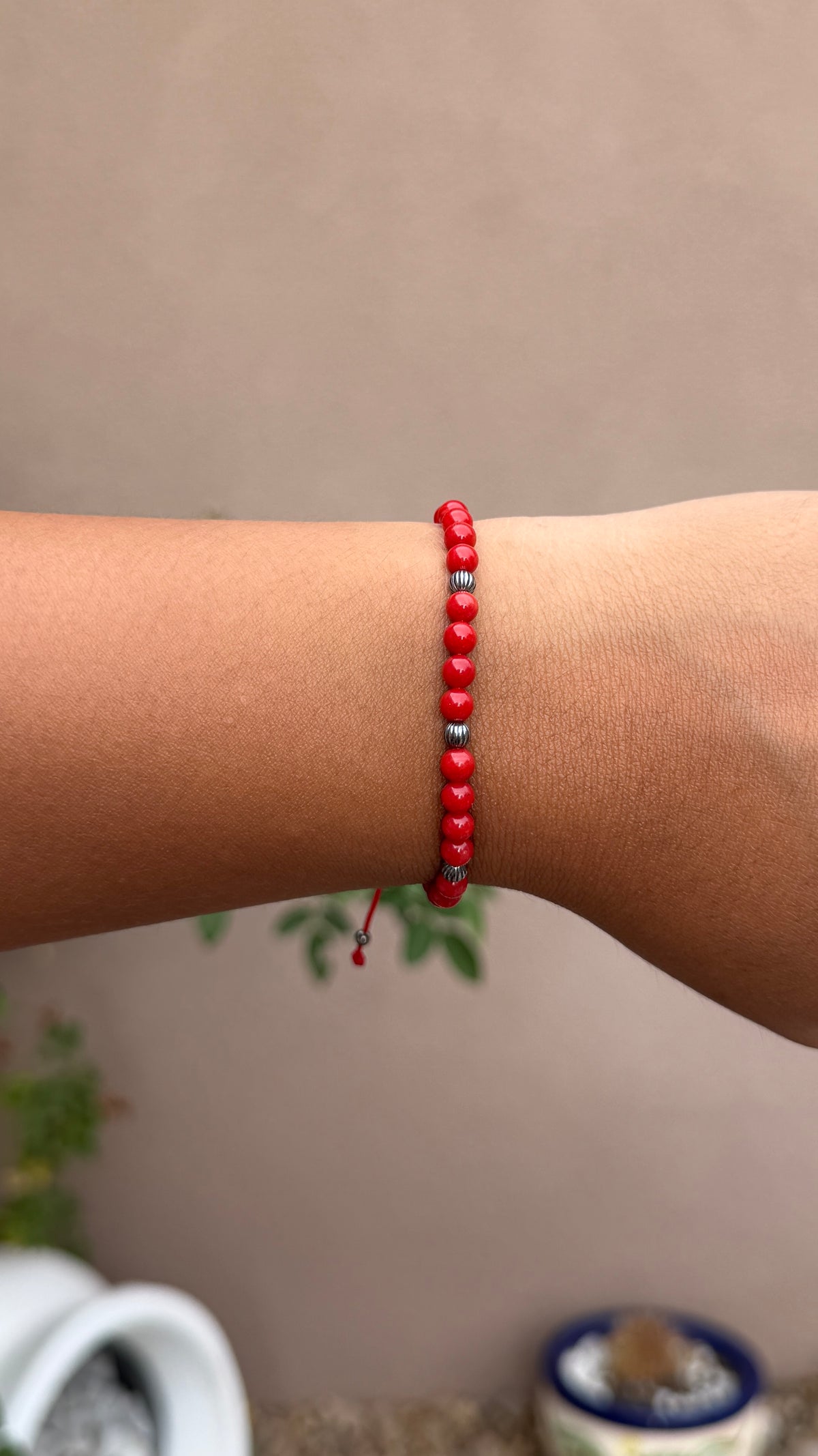 Grandma Cactus red coral pulley bracelet
