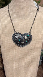 Leroy James Silver Heart Necklace with Stars