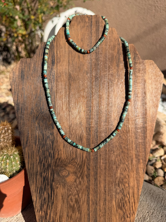 Grandma Cactus African TQ & Gold stone set 18"