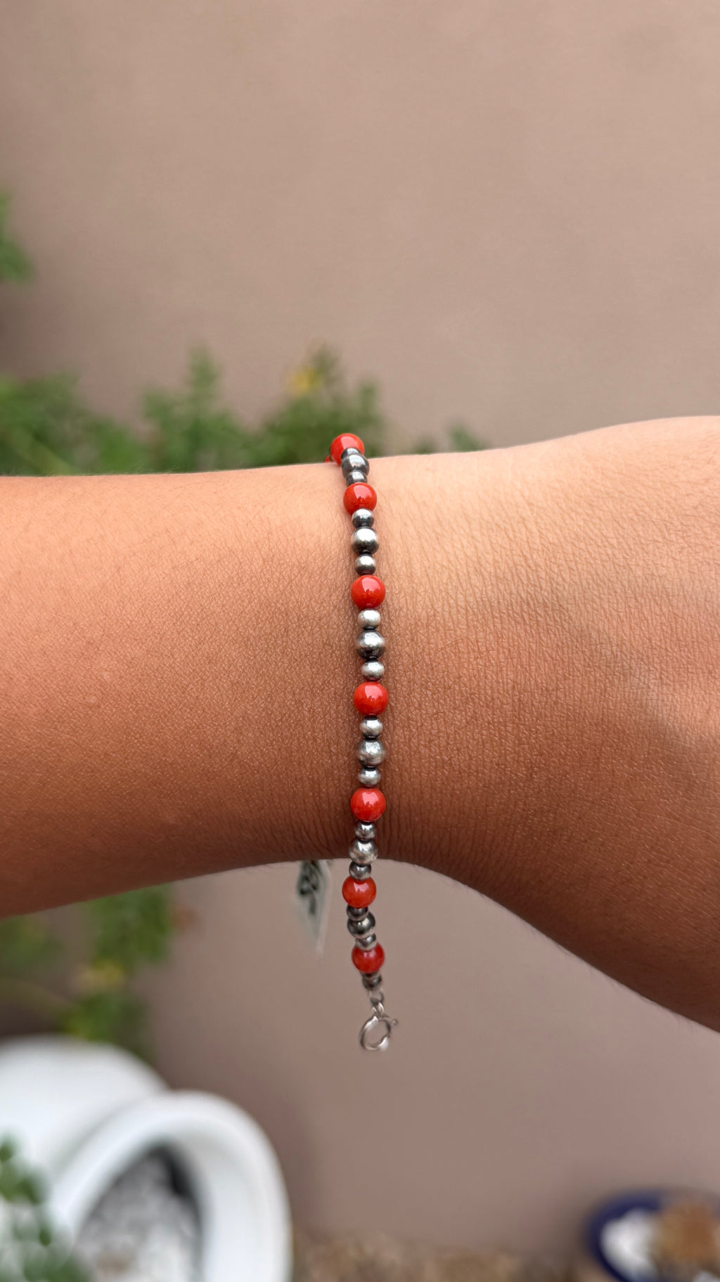 Grandma Cactus silver & coral bracelet