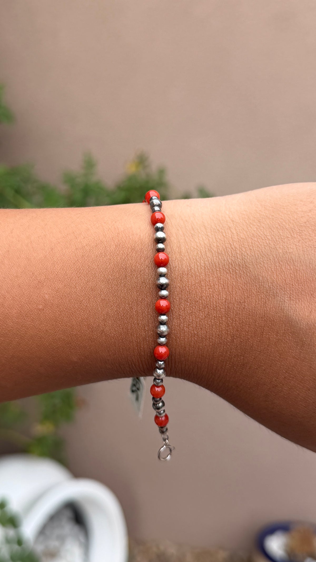 Grandma Cactus silver & coral bracelet