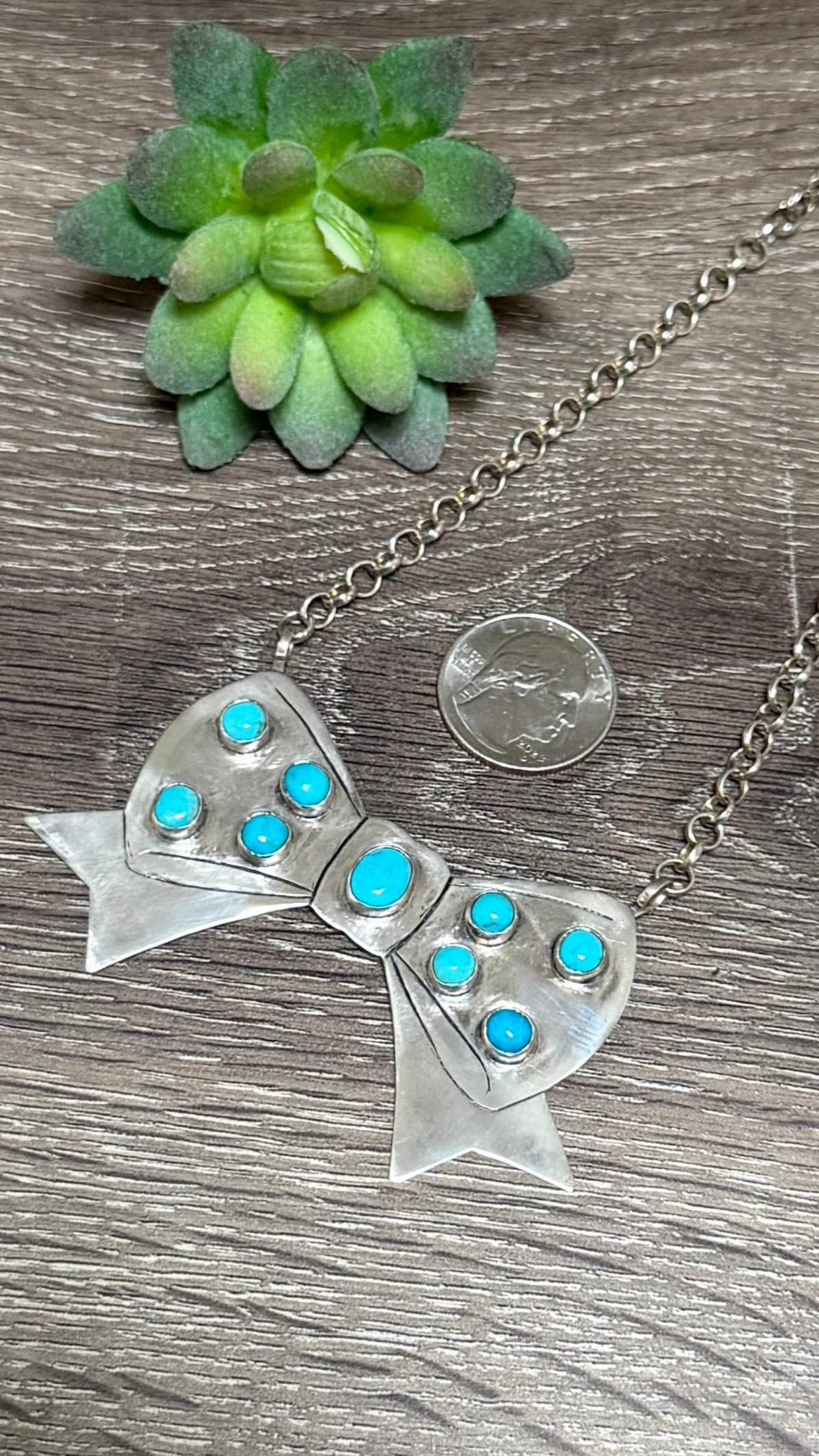 Silver bow & Turquoise necklaces