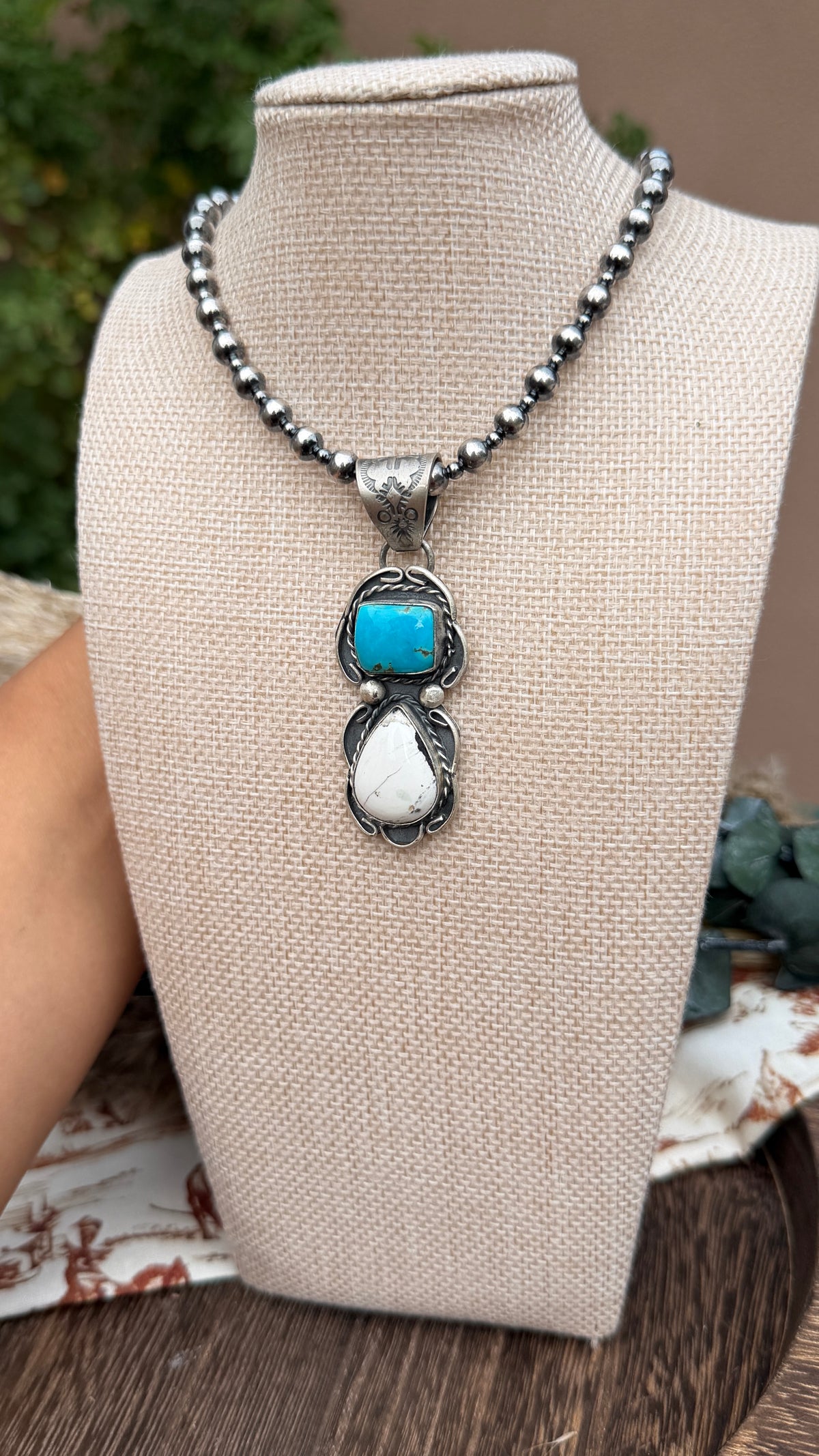 Gilbert Nez Kingman & White Buffalo Pendant