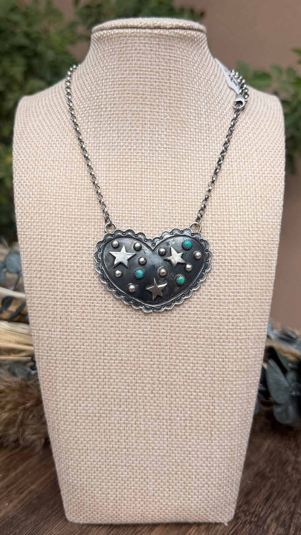 Leroy James Silver Heart Necklace with Stars