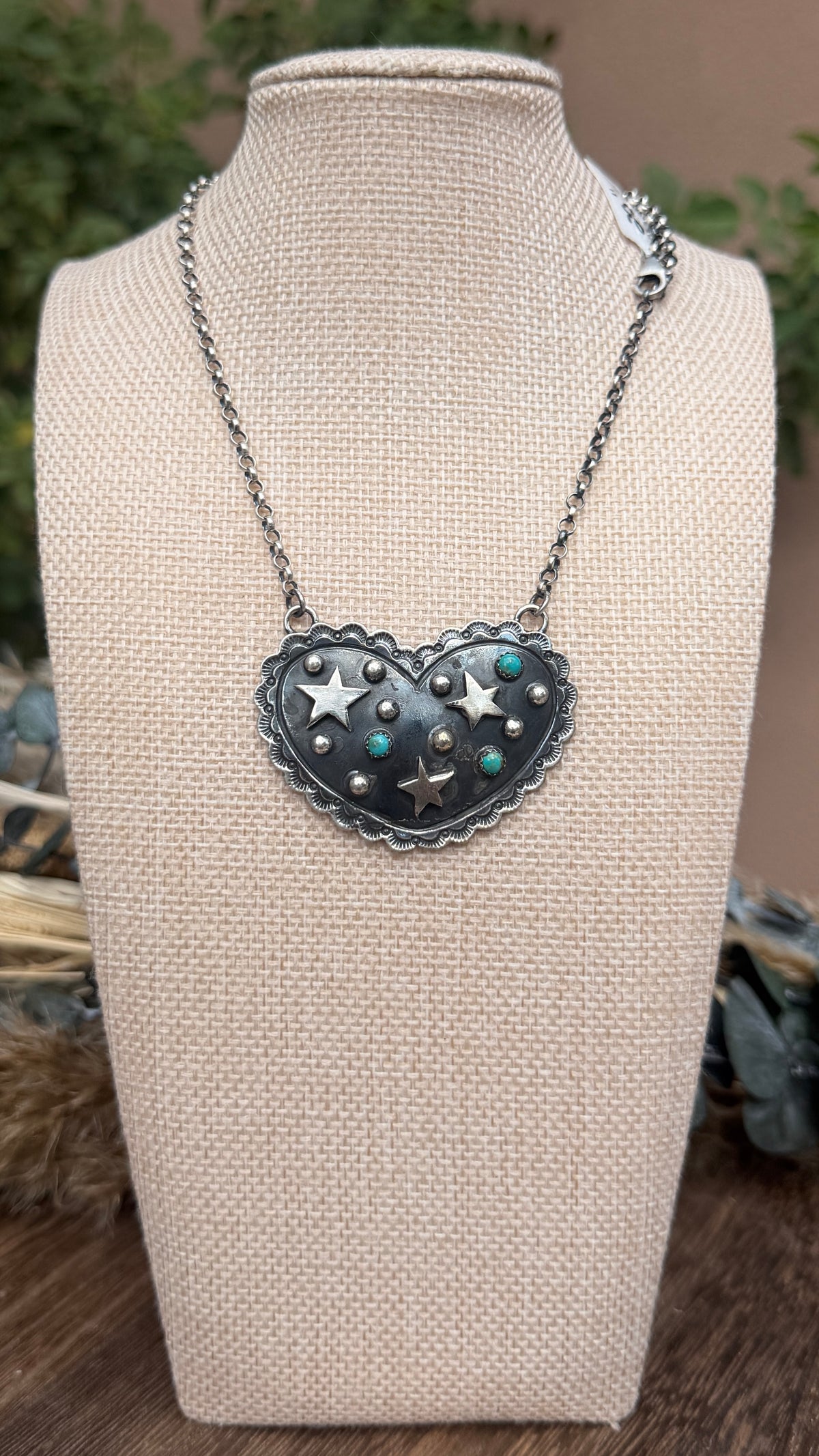 Leroy James Silver Heart Necklace with Stars