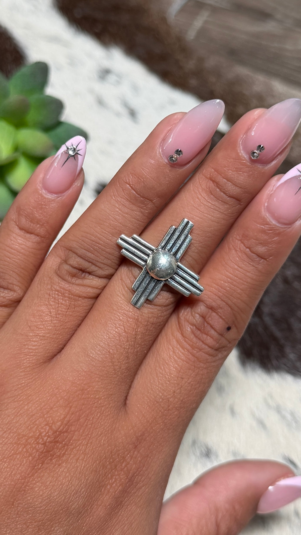 Raymond Coriz Silver Zia Ring, Size 7