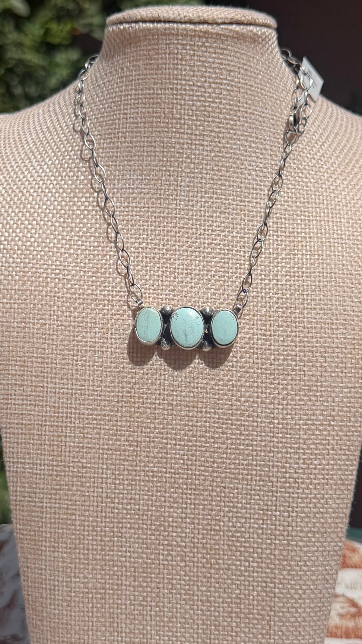 3 stone Turquoise bar necklace