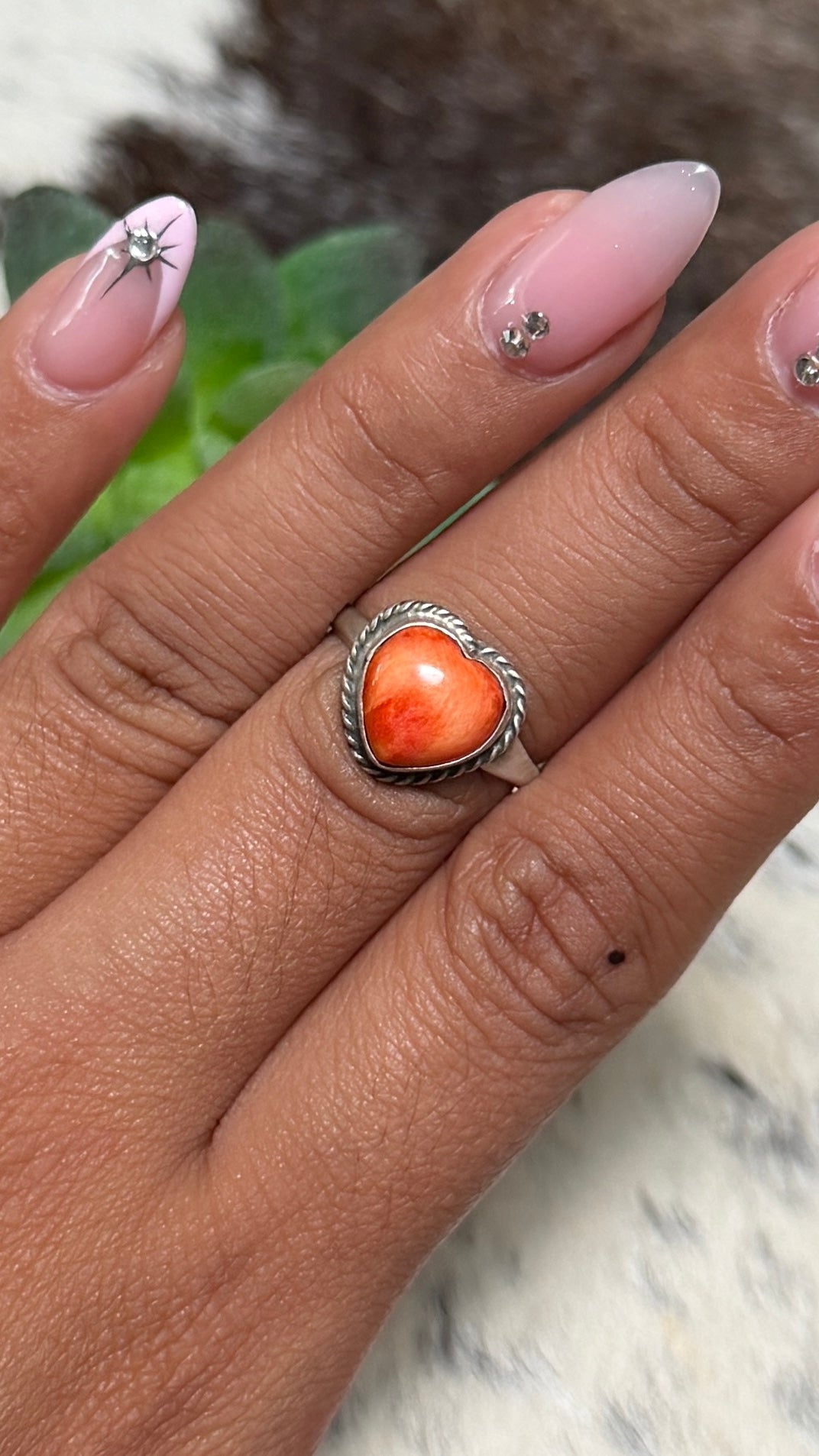 S Cooke Orange Spiny Heart Ring, Size 7
