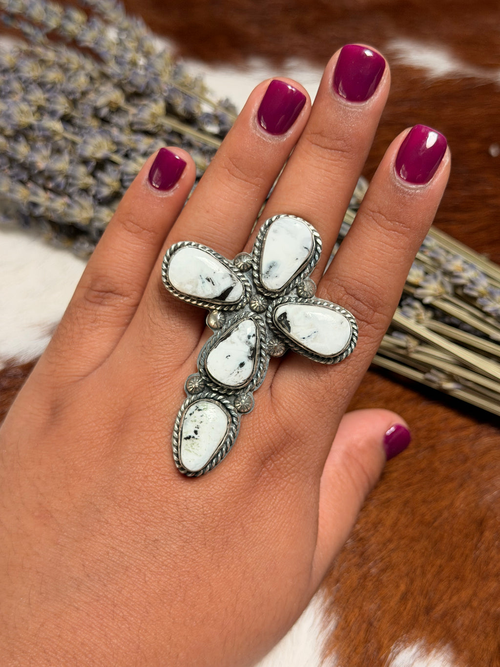 White Buffalo Cross Ring