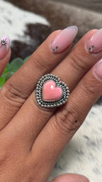Pink Conch Heart Ring, Size 7