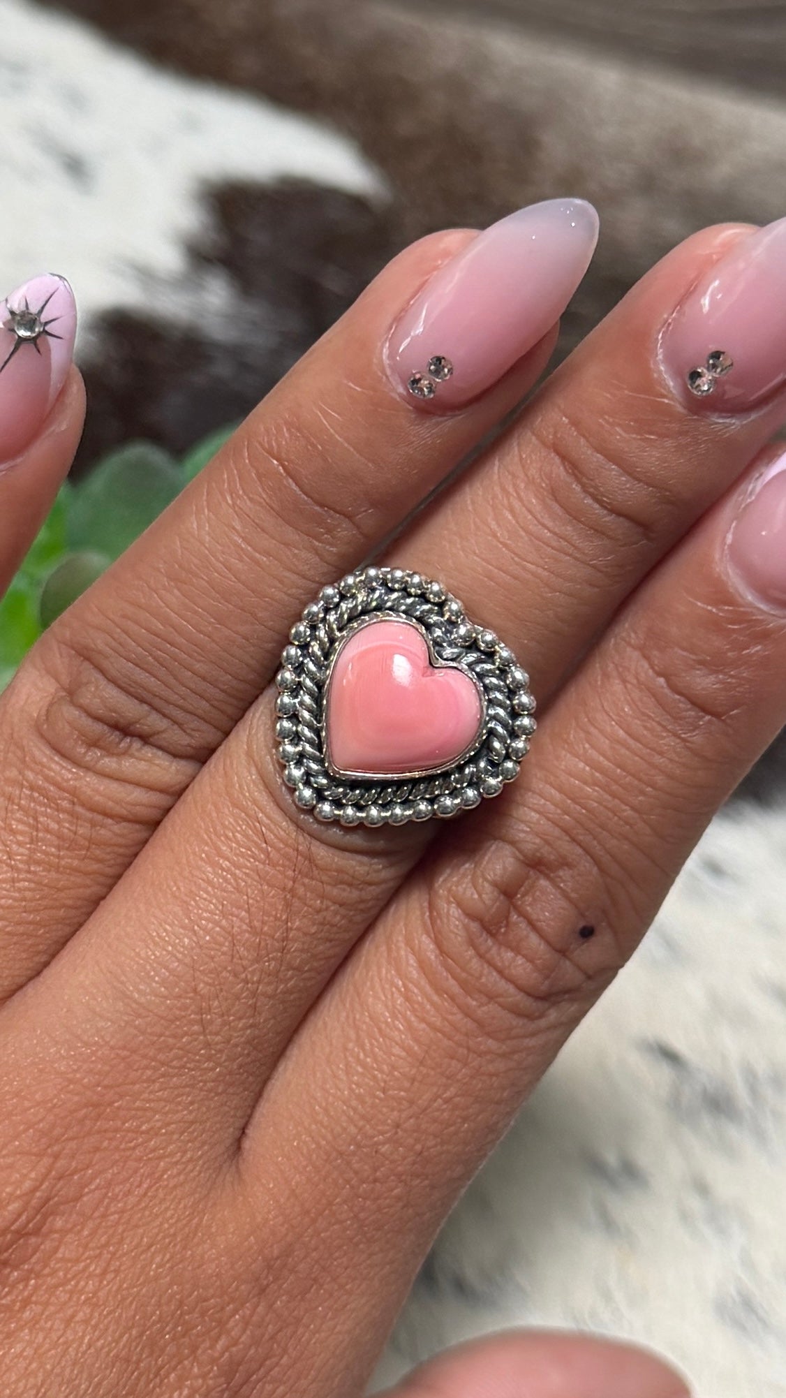 Pink Conch Heart Ring, Size 7